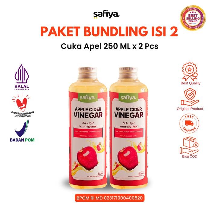 

Safiya Paket Isi 2 Cuka Apel 250 ML Murni Apple Cider Vinegar With Mother - C. Apel 250ml x 2
