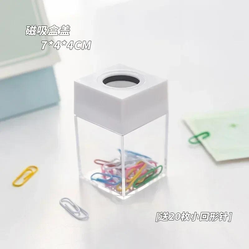 

1Pc Macaron Color Creative Magnetic Paper Clip Holder Office School Paperclips Transparent Storage Box with 18pcs Paper Clips