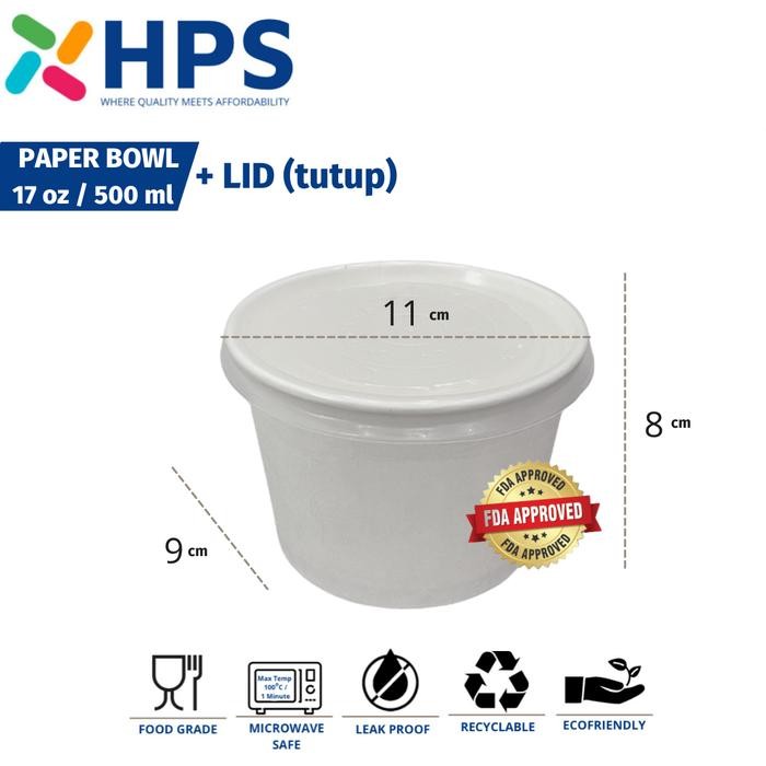 Promo Paper Bowl 17 oz (500ml) Polos Mangkok Kertas Rice Bowl Soup Cup - BOWL terlaris