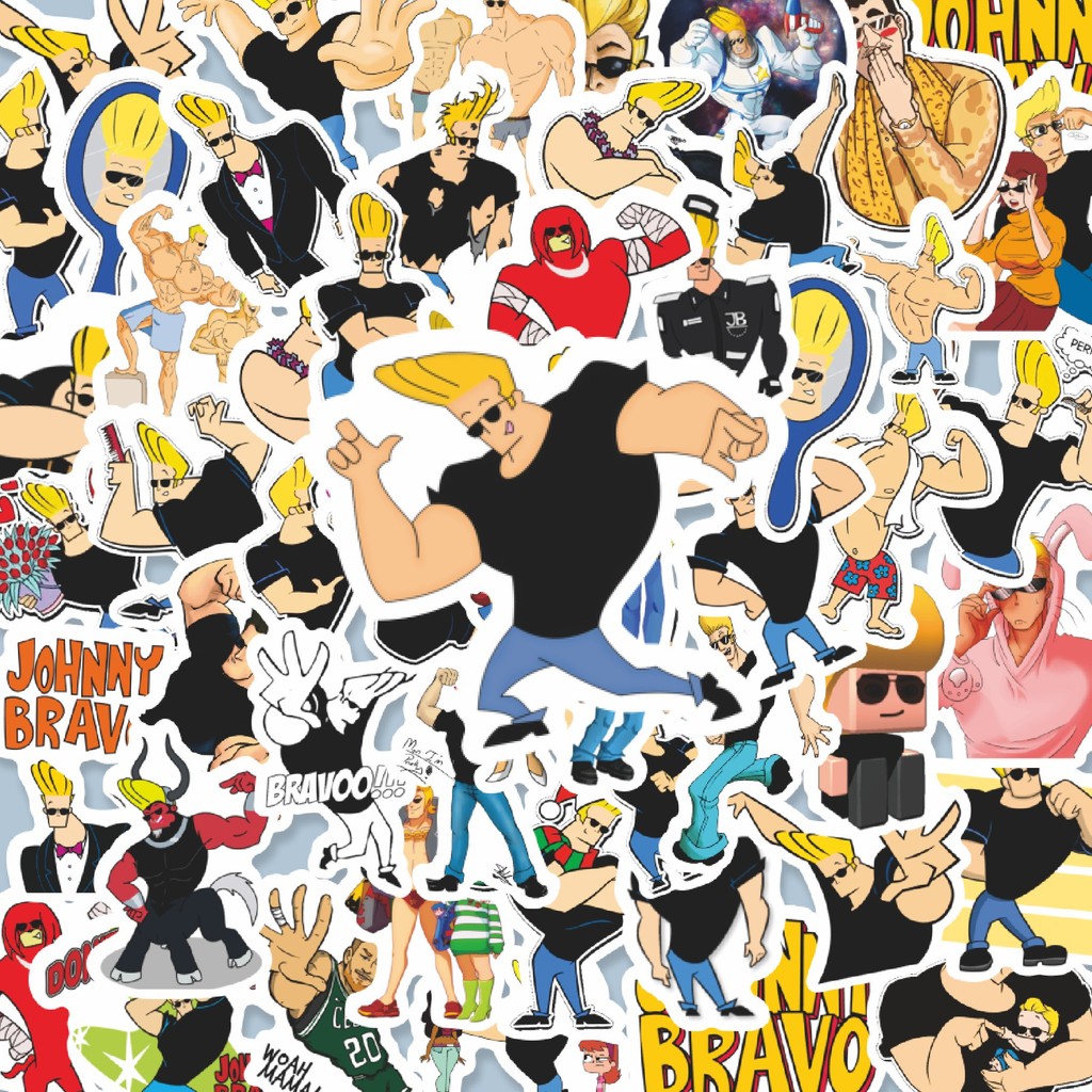 

100PCS Lucu Kartun Johnny Bravo Stiker Aesthetic Stiker Anti Air Stikers Berperekat Waterproof sticker decal buat Motor Helm Buku Journal Koper Casing HP Laptop Botol Minum Hadiah anak
