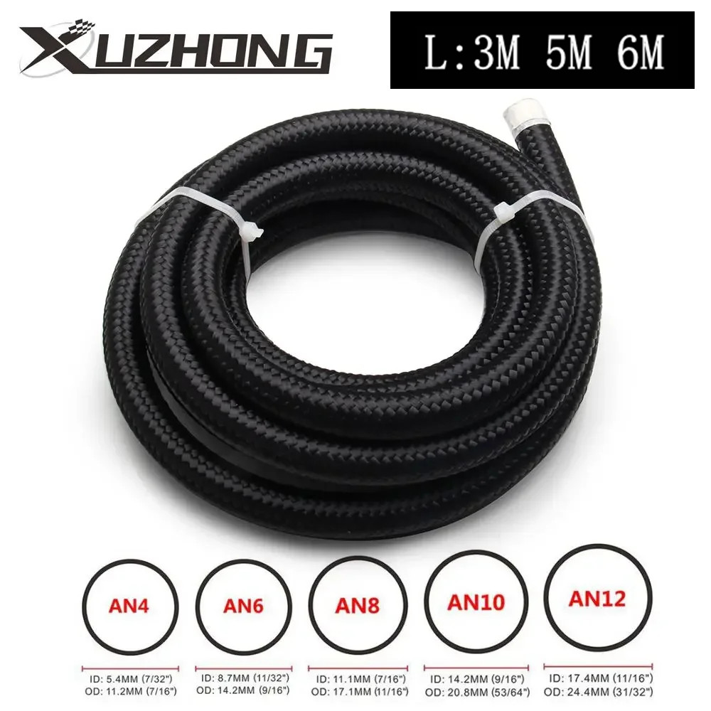 3M 5M 6M Oil Fuel Hose Oil Gas Line AN4 AN6 AN8 AN10 AN12 10FT Cooler Hose Line Nylon Stainless Stee