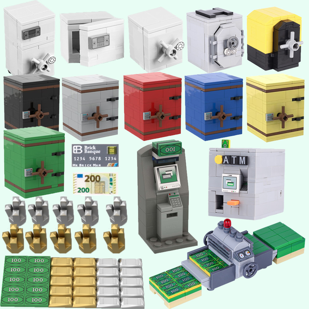 

MOC City Strongbox Building Blocks Accessories Money Set Treasure Box Series Gold Silver Money City Bank ATM Brick Toys Gifts