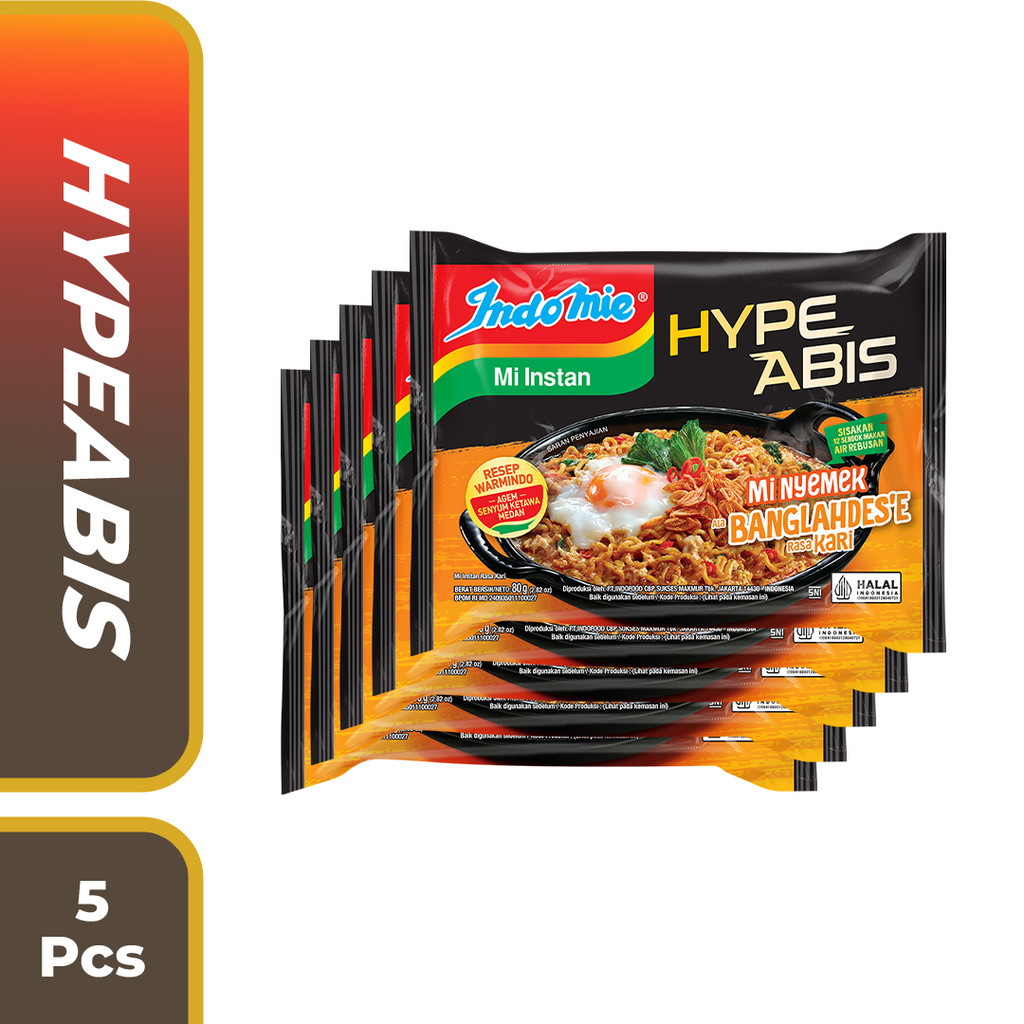 

5 PCS - Indomie Hypeabis Mie Nyemek Banglahdes'e Rasa Kari 80gr