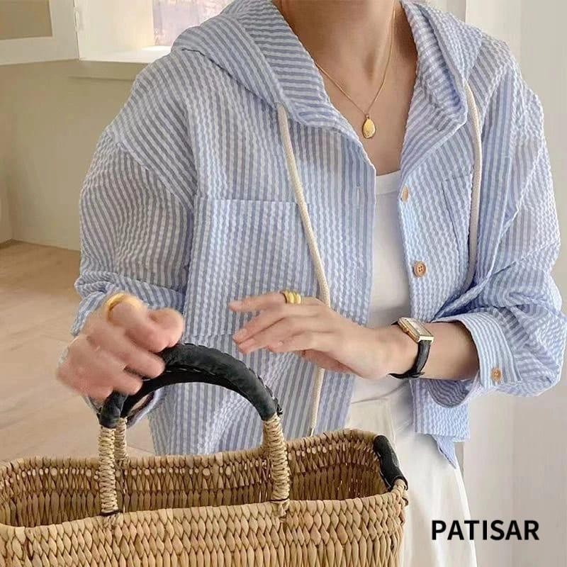 NEYDA - ZJD KEMEJA VIOLET SALUR HOODIE KUPLUK KOREAN STYLE LENGAN PANJANG / KIWI Kemeja Hoodie Wanit