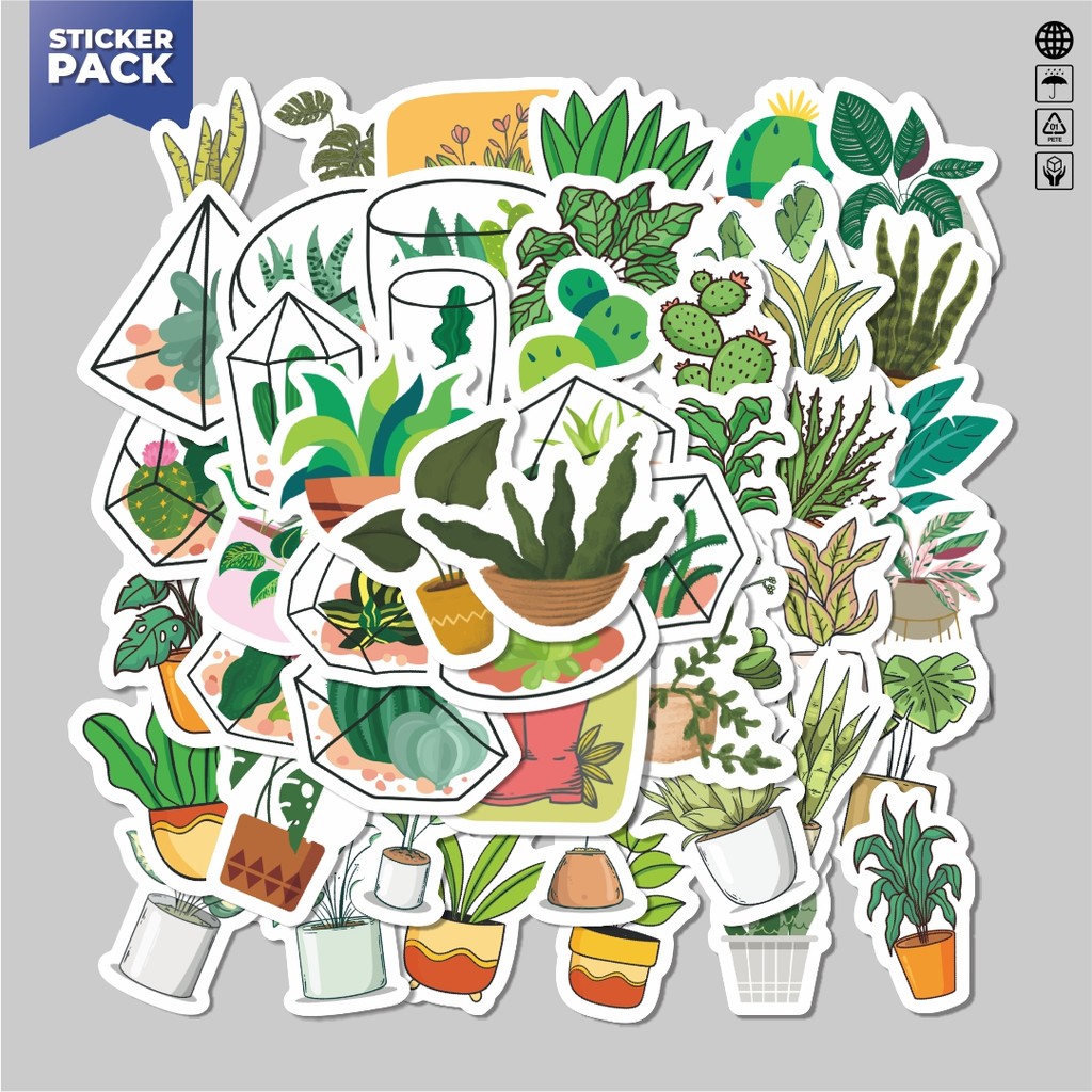 

[100PCS]Stiker Pack Stiker Lucu Tanaman Hijau Aesthetic Vinyl Anti Air Dekorasi Sticker Laptop Buku Journal Koper Helm Casing HP Gitar Helm Skateboard