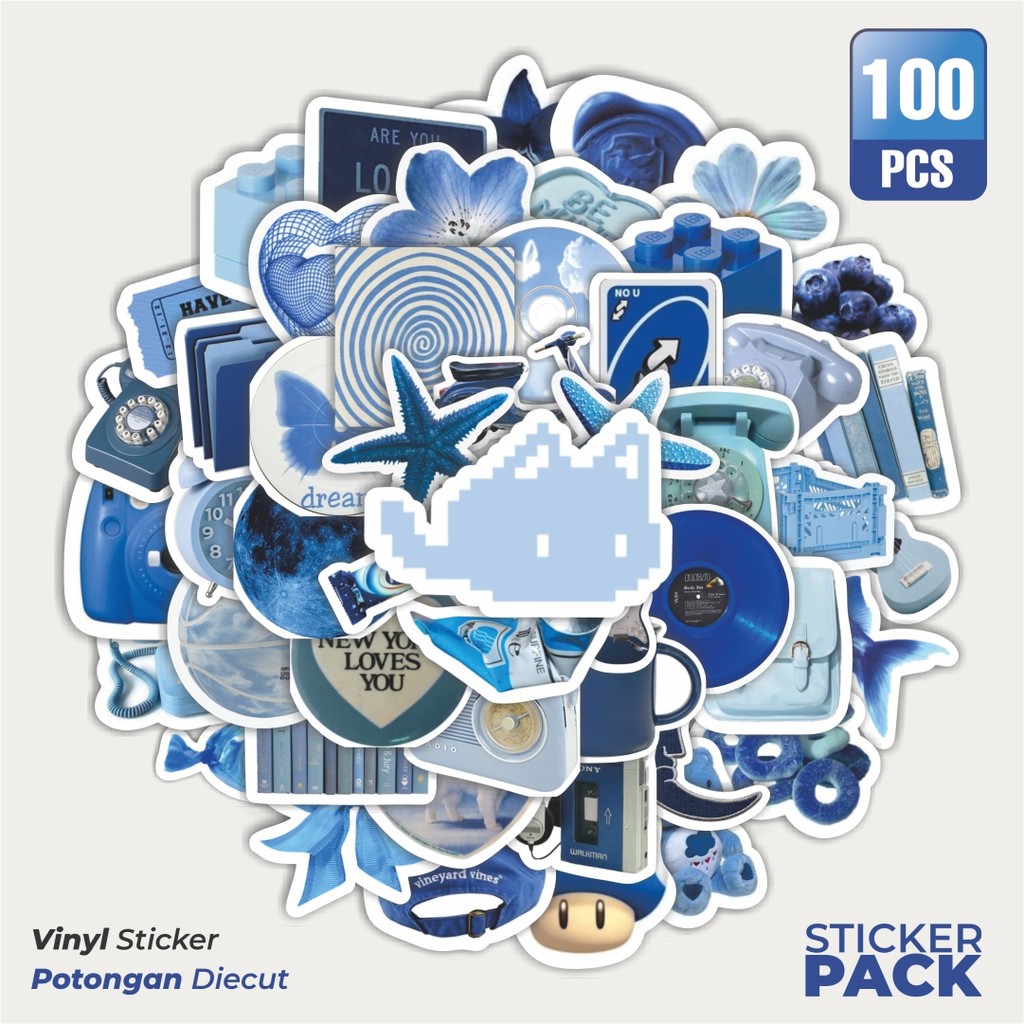 

Stiker Vinyl Stiker INS Style Blue Waterproof Aesthetic- Untuk Laptop, Motor, dan Helm - Paper Stationery Pack