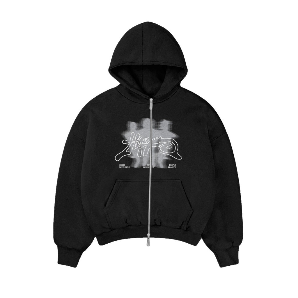 HHSCO - Hoodie Pria Boxy Zipper Butterfly Effect Black Original 100% Full Cotton
