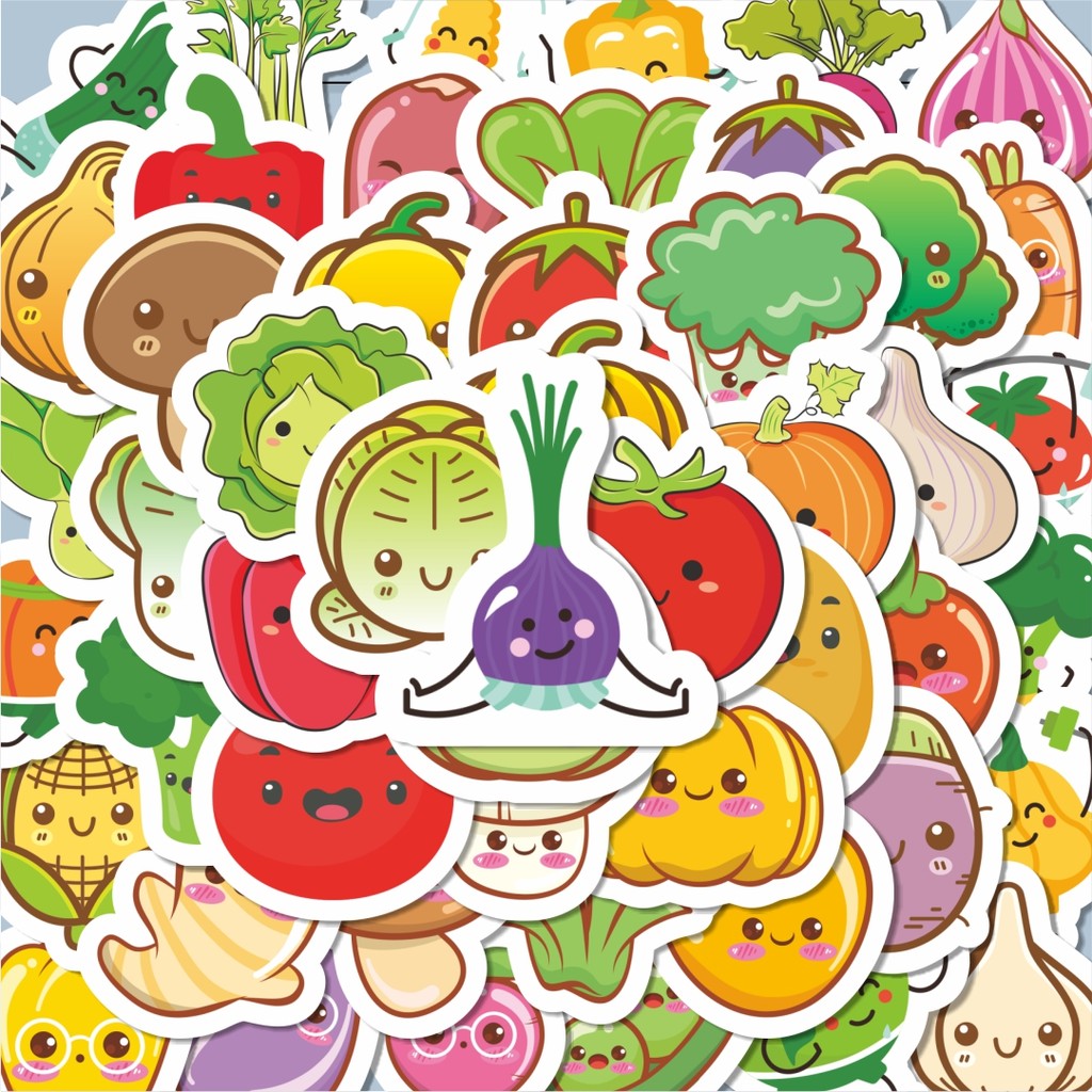 

100PCS Lucu Stiker Kartun Sayuran Lucu Stiker Aesthetic Stiker Anti Air Stikers Berperekat Waterproof sticker decal buat Motor Helm Buku Journal Koper Casing HP Laptop Botol Minum Hadiah anak