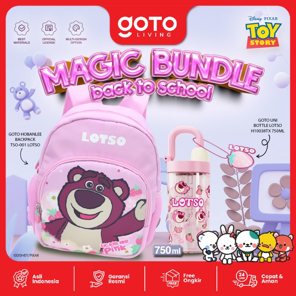 Goto Bundling Tas Ransel Sekolah Anak Perempuan Botol Minum Lotso Lucu