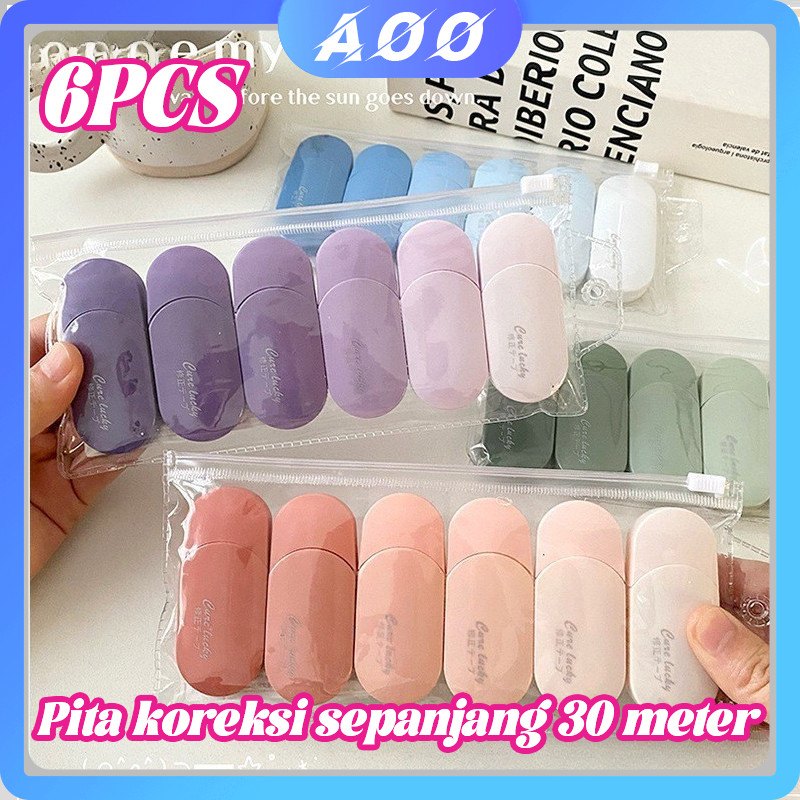 

6PCS Correction Tape/ Pita Koreksi 30 Meter Warna Pastel Tidak Mudah Terputus / Tip Ex Kertas