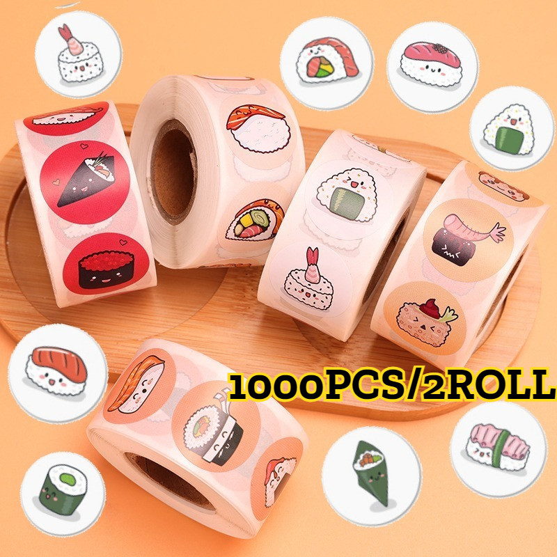 

1000Buah Stiker Sushi Japanese Food / Tiker Roll Motif Kartun /Decorative Sticker Roll