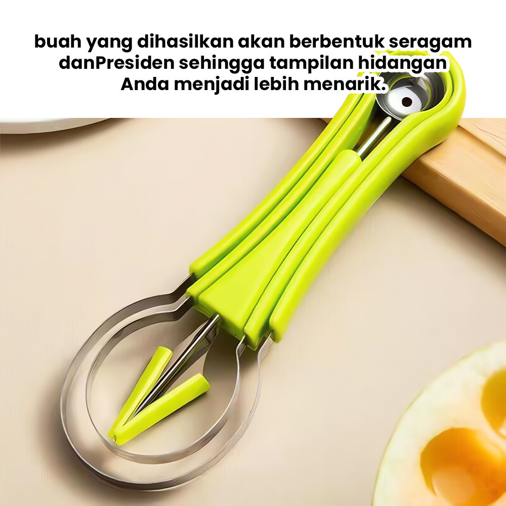 Pisau Ukir Buah Tiga Dalam Satu, Alat Penggali Buah Dari Baja Tahan Karat, Pisau Ukir Buah, Set Tiga