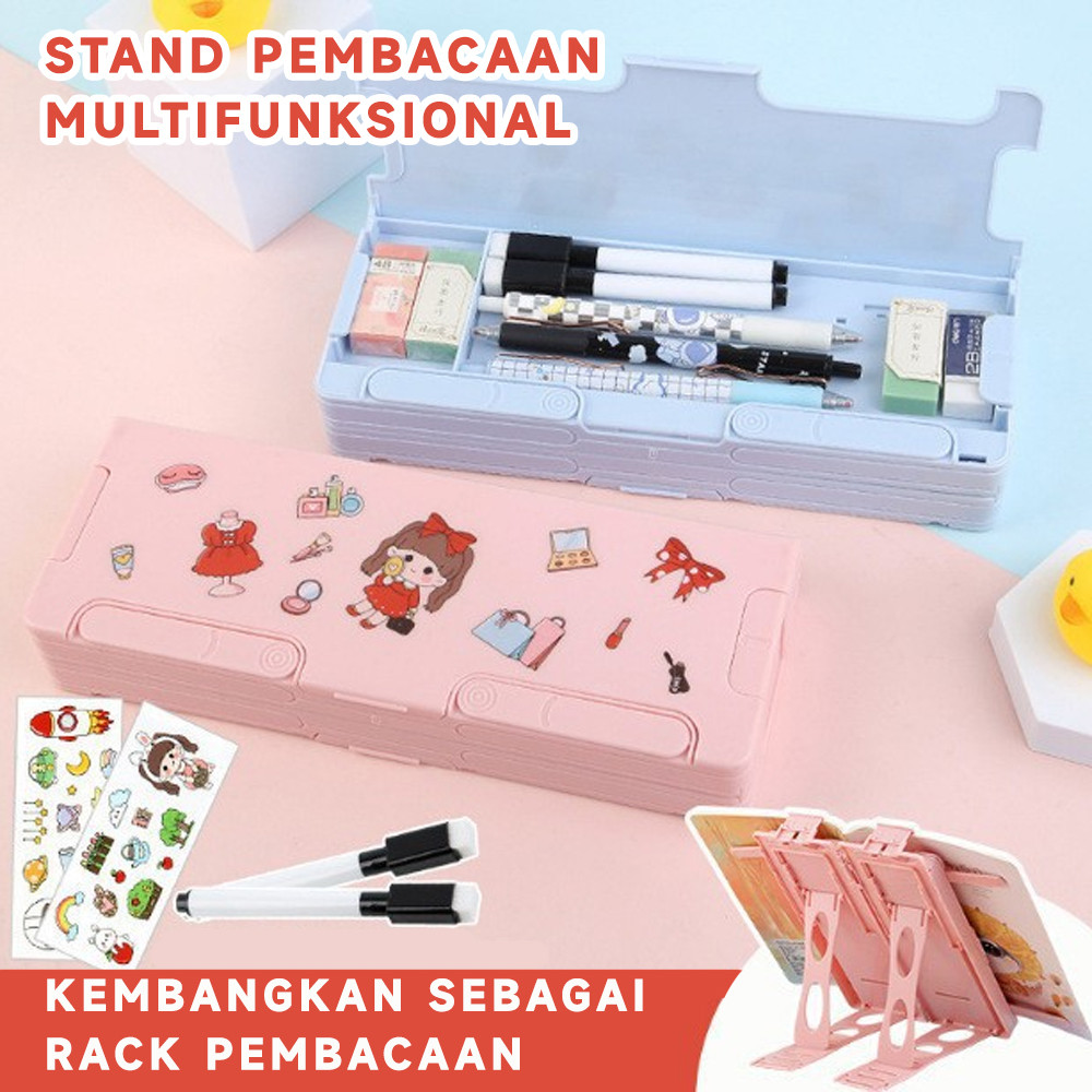 

Tempat Pensil 2in1 Multifungsi Dengan Tatakan Buku dan Papan Tulis Praktis Kotak Pena Rak Buku Baca