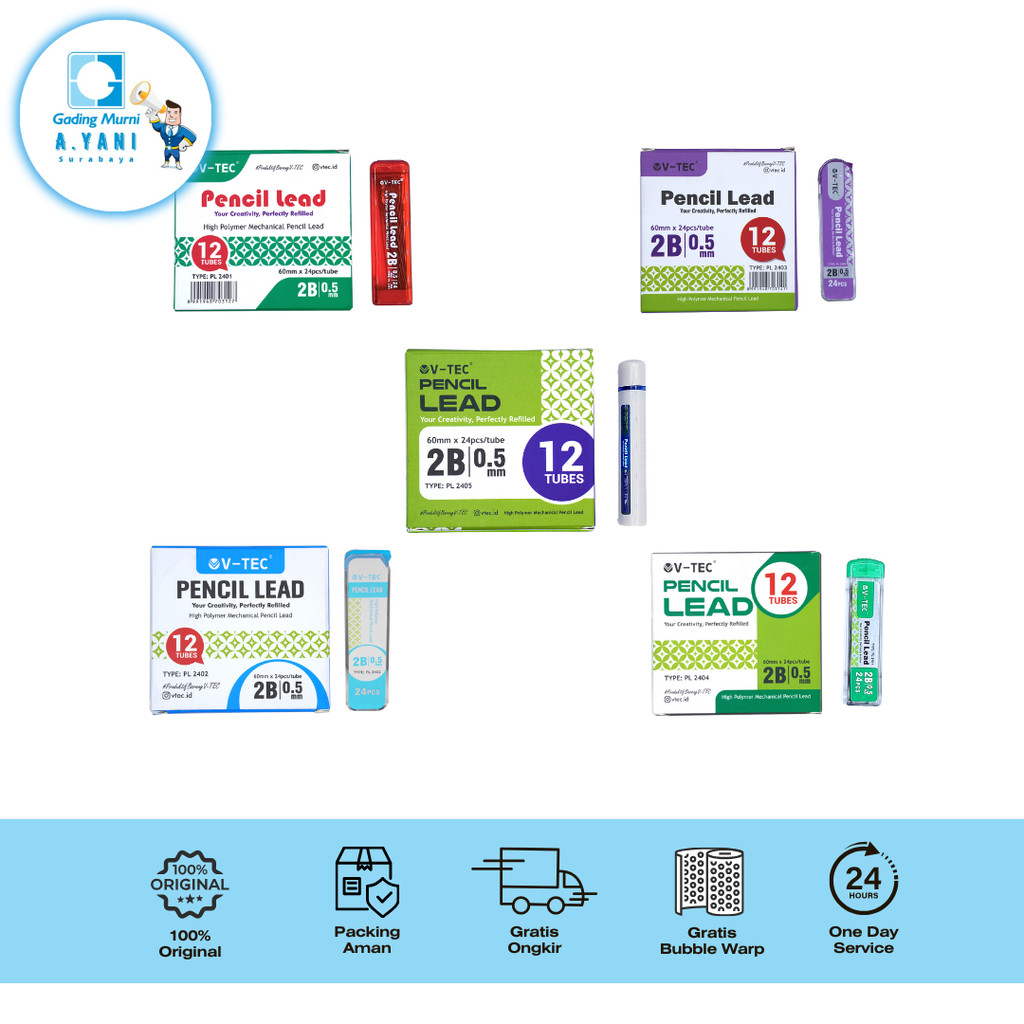 

V TEC PENCIL LEAD 2B 0.5 /PCS ISI PENSIL MEKANIK