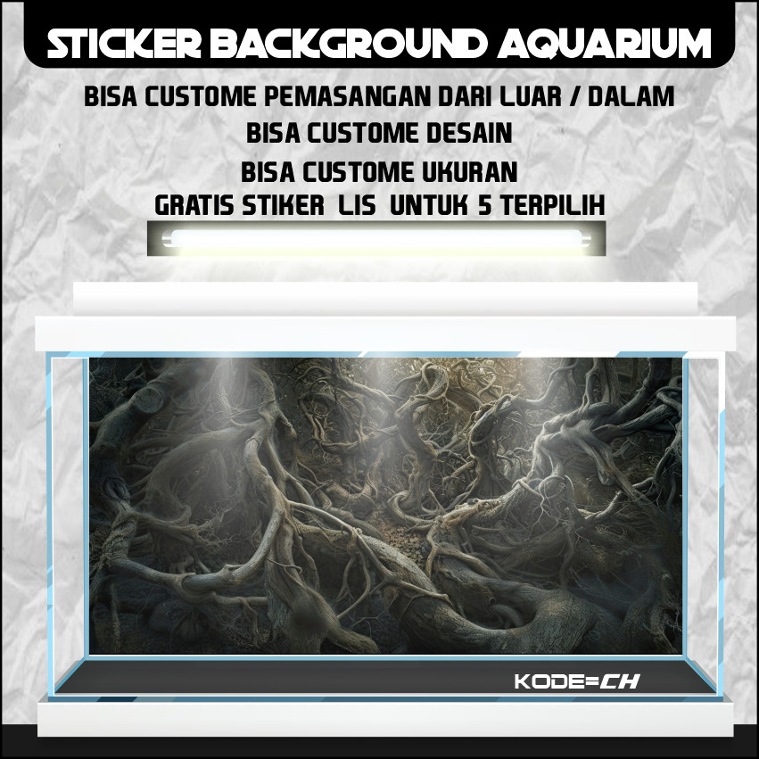 stiker setiker sticker wallpaper background aquarium belakang 3d tema gambar akar  3d CH