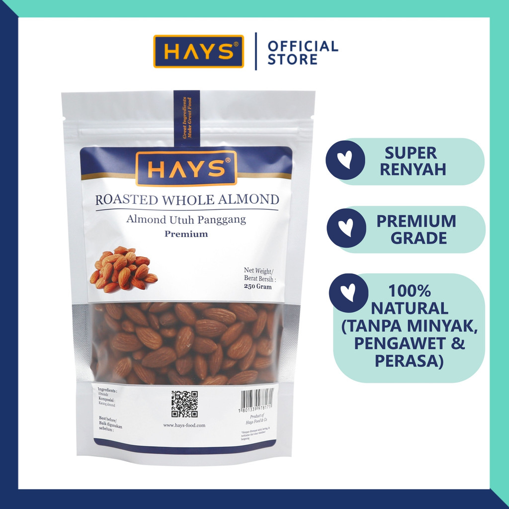 

Almond Panggang Utuh 250 GRAM, Roasted Almond Whole 250 GRAM HAYS