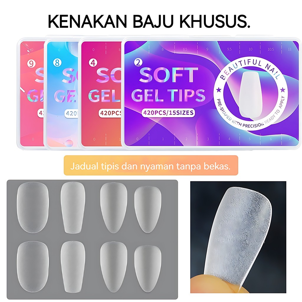 Aksesoris kuku aurora drill Kuku Palsu Pcs 420 Buff Dan Resin Nail Extension polarion Rain Soft Tip 