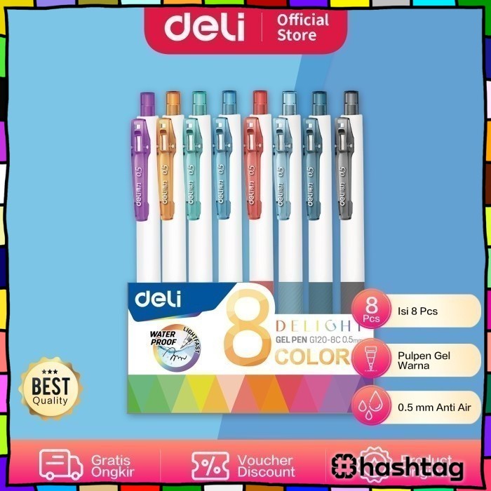

Hastag_iD DELI035 Deli Color Gel Pen / Pulpen Gel Warna Isi 8pcs 0.5mm Anti Air EG120-08 Y1675