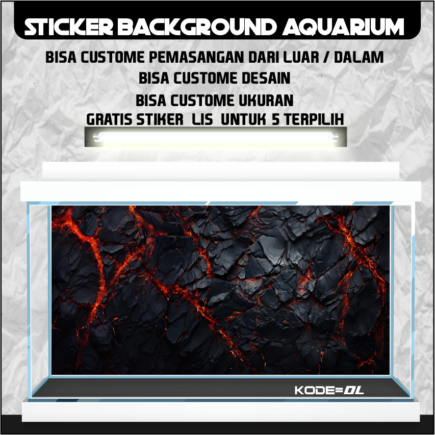 sticker wallpaper background aquarium belakang 3d tema gambar batu 3d DL