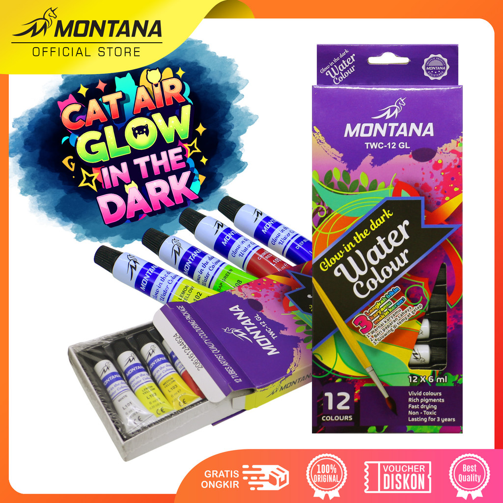 

MONTANA Water Colour Cat Akrilik 12 Warna Rich Pigments & Fast Drying TWC-12 Glow In The Dark Series
