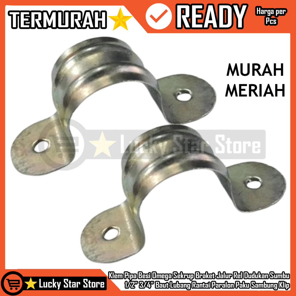 Klem Pipa Besi Omega Sekrup Braket Jalur Rel Dudukan Sumbu Paralon Paku Sambung Klip Baut Lubang Ran