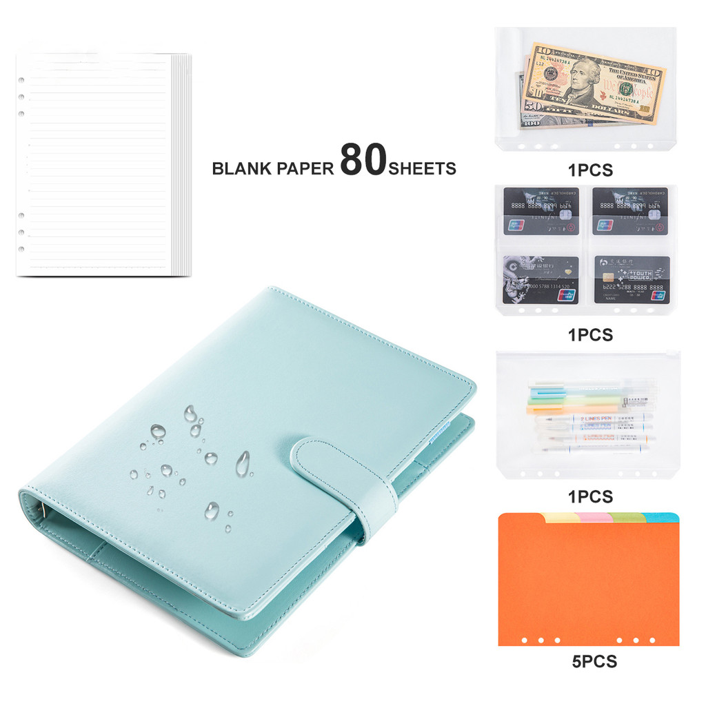 

A5 Loose-leaf Notebook Set Macaron Color PU Leather Cover Notepad Splicing Binder Cash Budget Plan This School Office Supplies
