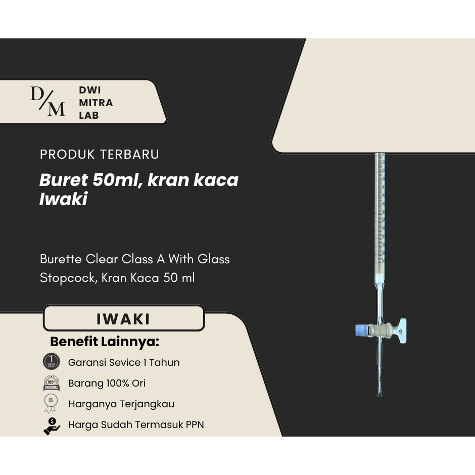 Buret 50ml, kran kaca Iwaki