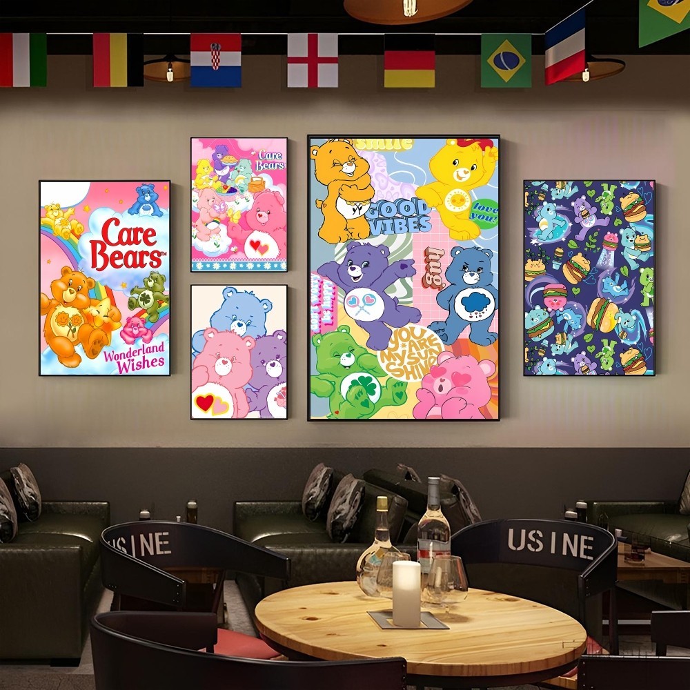 1PC CUTE Care Bears Poster Self-adhesive Art Waterproof Paper Sticker Coffee House Bar Room Wall Dec