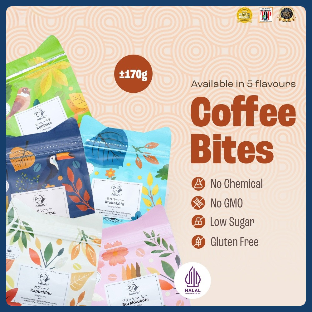 

Coffeepii Indonesia - Premium Snack Import - Coffee Bites | Coffee Treats | Snack Sehat Low Sugar | Snack Import Jepang - Full Size (±170 pcs)
