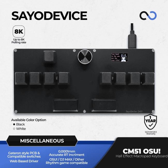 SayoDevice CM51 OSU / DJMAX Hall Effect Macropad Gaming Keyboard Rapid Trigger SOCD RDT