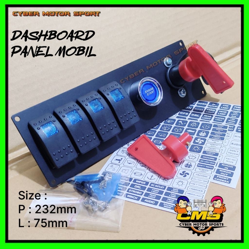 Engine start mobil add on dashboard panel universal 12v 24v . saklar panel mobil 4 saklar tombol sta