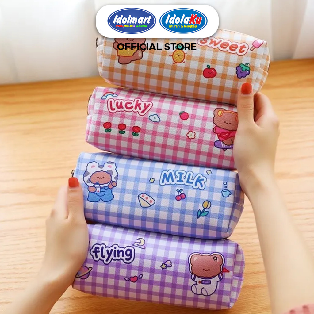 

IDOLMART Tempat Pensil Anak Motif Gingham Karakter Lucu Softcase Pensil GG092
