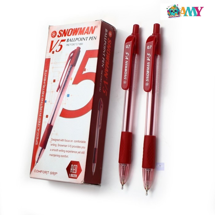 

(1PAK ISI 12PCS) SNOWMAN BALLPOINT V-5 MERAH AMY STASIONARY
