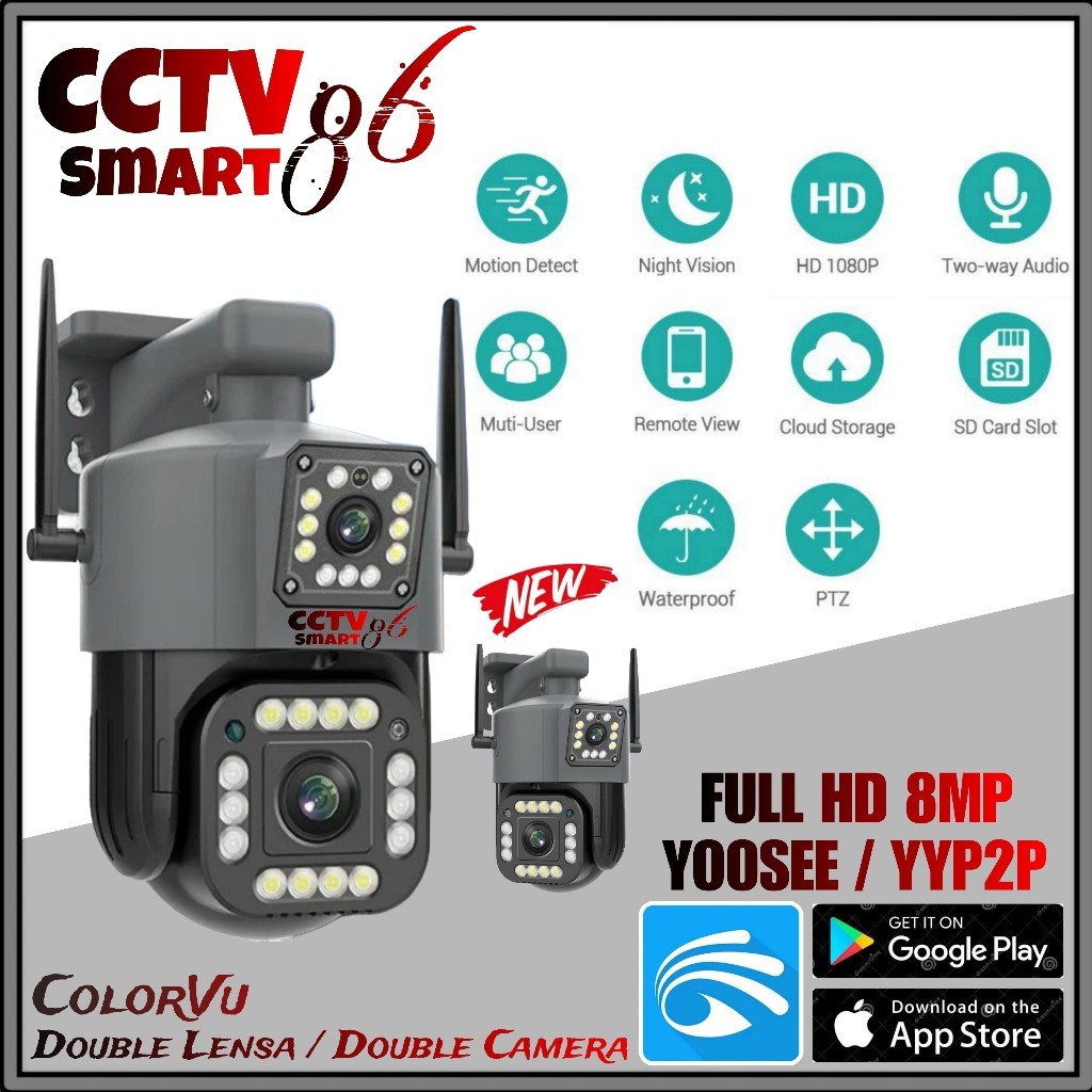 IP Camera CCTV PTZ YOOSEE Outdoor Double Lensa Full HD 8MP IP Camera CCTV Waterproof