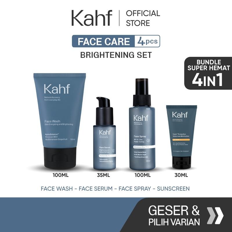 

Kahf Paket Face Care Expert Complete Kit Isi 4 (Face Wash + Toner + Serum + Sunscreen Moisturizer) - Suitable for Daily Use