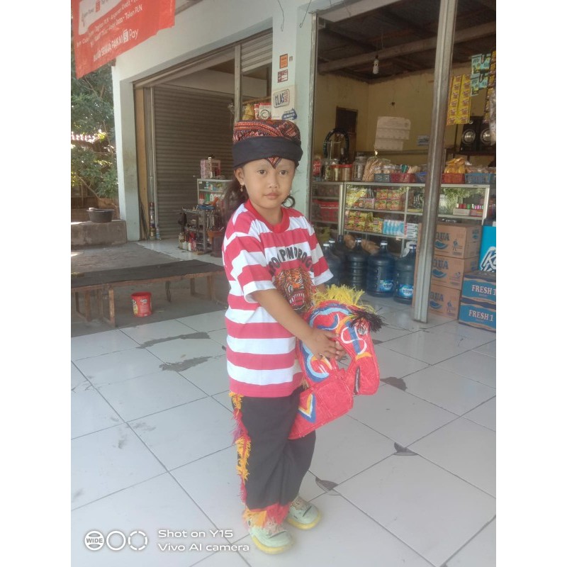 Setelan Anak Umur 4 Tahun Kostum Reog Ponorogo Merah Putih Embong Tapih Srembong Merah Kuning
