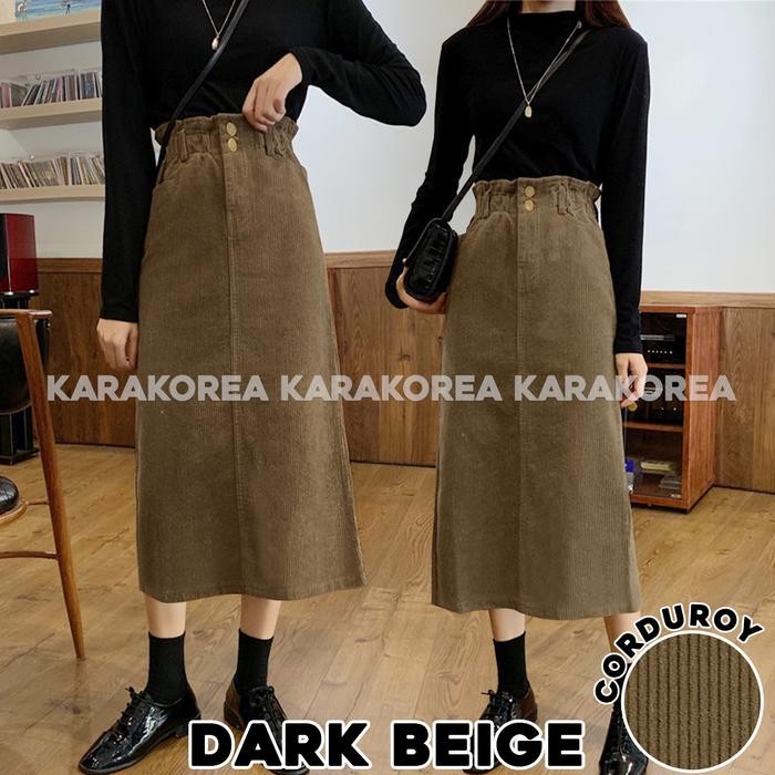 KARAKOREA 305-1 Corduroy Velvet Long Skirt/Korean Women Skirt/Maxi Skirt - 305-1 Long/DarkBeige, S
