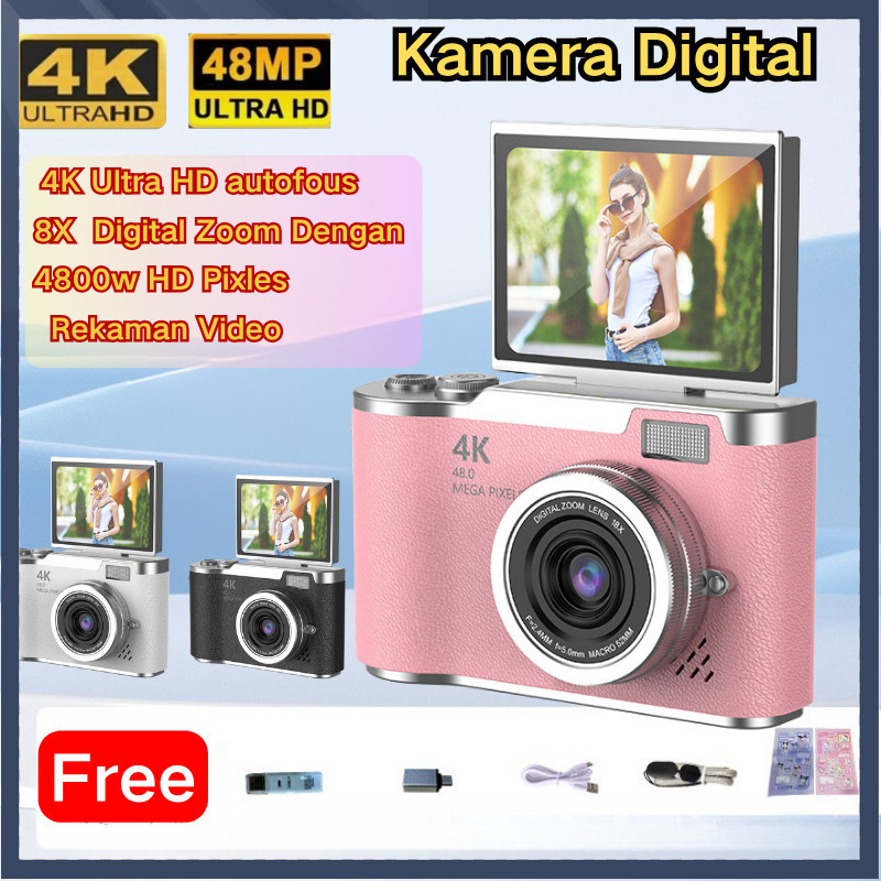 【COD】Kamera Digital 4K 48MP HD Kamera Digital Dengan Flash Mini Kamera Kamera Swafoto  Kamera Digita