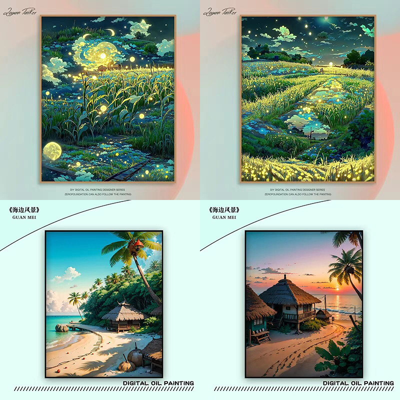 

30*40CM Field Night Starry Oil Painting By Numbers DIY Colouring Oil Painting Decorative Paint Wall Decor