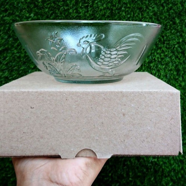 Mangkuk bening ayam jago mangkok kaca