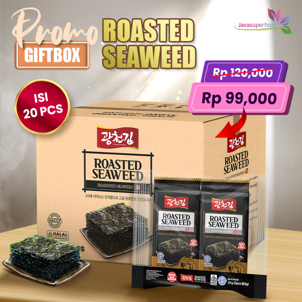 

(HALAL) ROASTED SEAWEED KWANGCHEON KIM 100G (1 GIFTBOX ISI 20 PCS) / RUMPUT LAUT PANGGANG / NORI PANGGANG / NORI SNACK