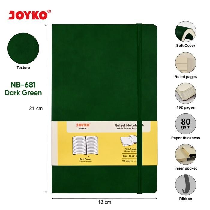 

R P e Notebook Buku Tulis Catatan Diary Agenda Joyko Soft Cover - A5-Ruled DGreen