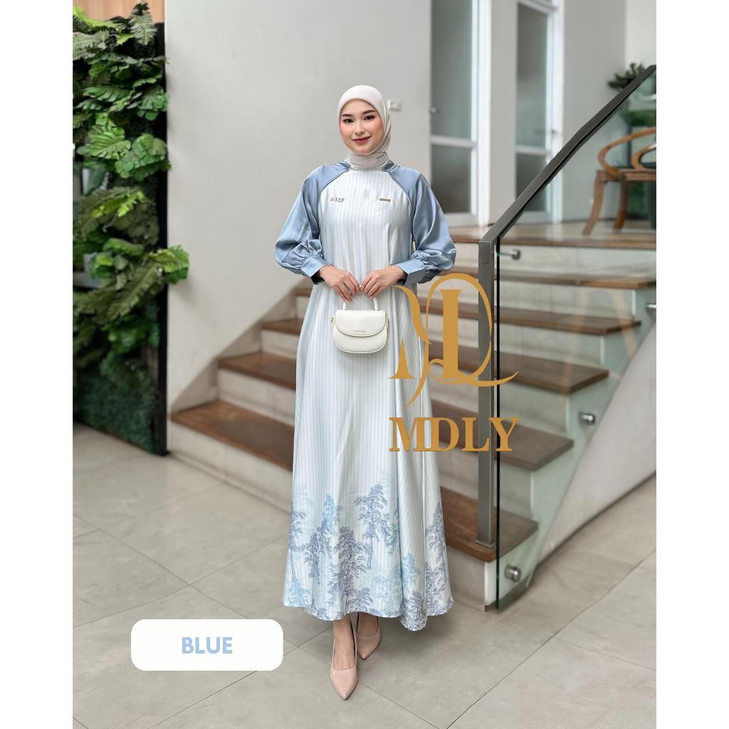 Syana Stripes Dress by MDLY Dress Silk Premium Monogram Gamis Terbaru Raya Collection Mdly Gold Orig
