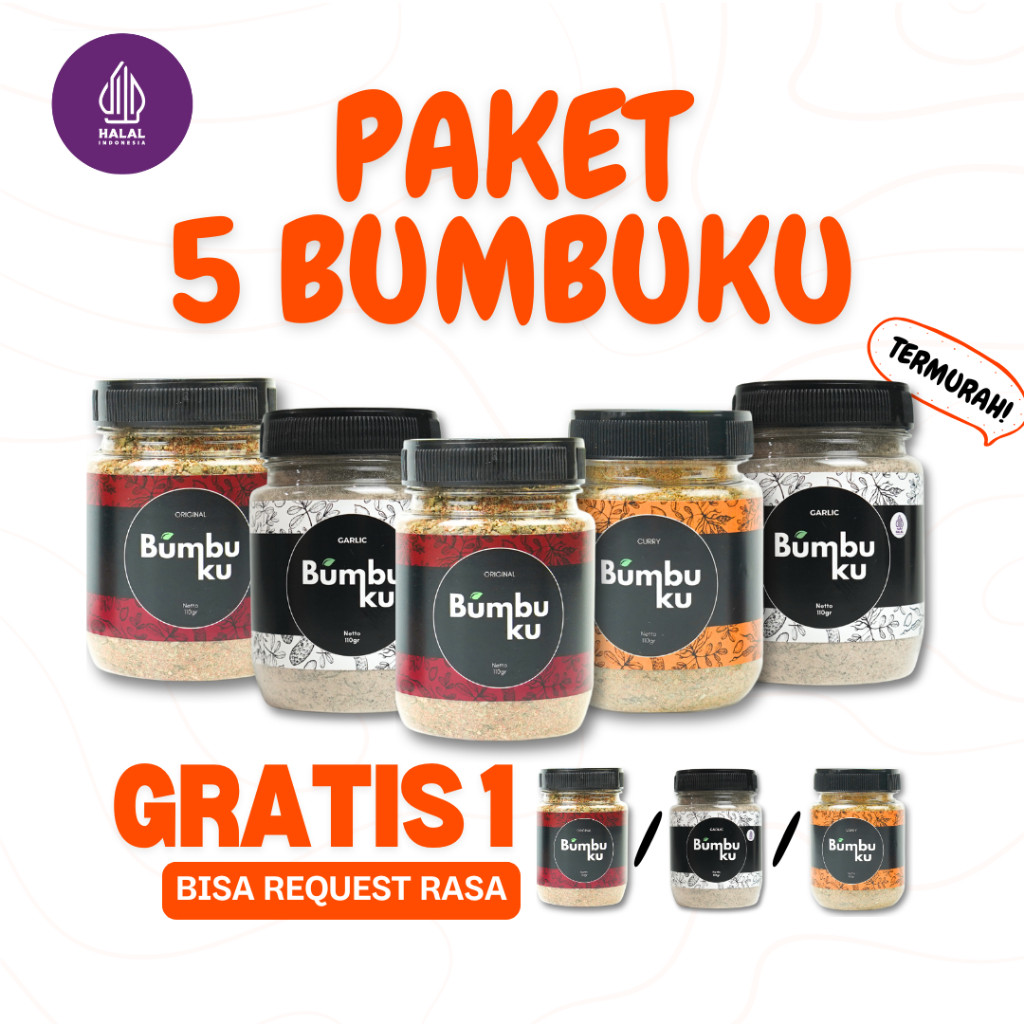 

saleBumbuku [Bundling 5 Bumbu + Gratis 1 Bumbu] - Healthy Dry Rub Bumbu Marinasi Rendah Kalori 110grterlaris