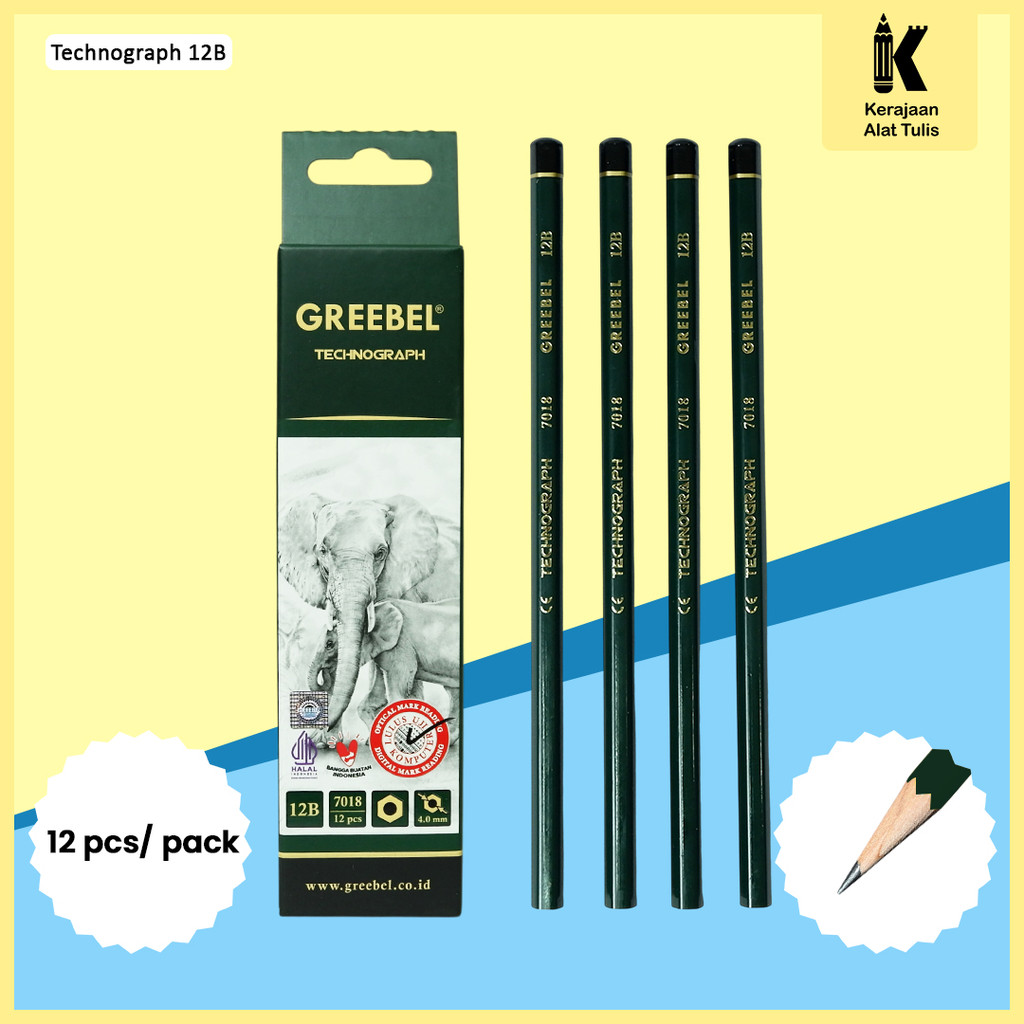 

GREEBEL Pensil Kayu / Alat Tulis Ujian Sekolah / Pensil Gambar 12B 7018 (12PCS/SET)