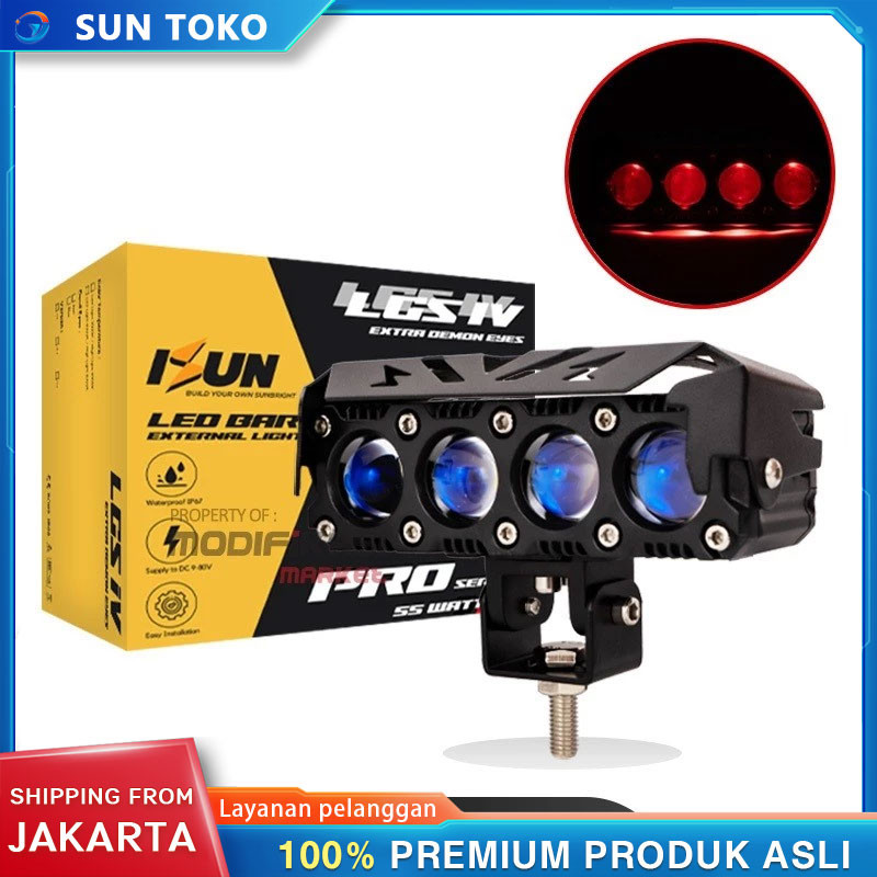 ISUN LED BAR LGS-IV PRO-SERIES 60W Lampu Tembak Laser Foglamp SQL 4 Mata dengan Kipas dan Demon Eyes
