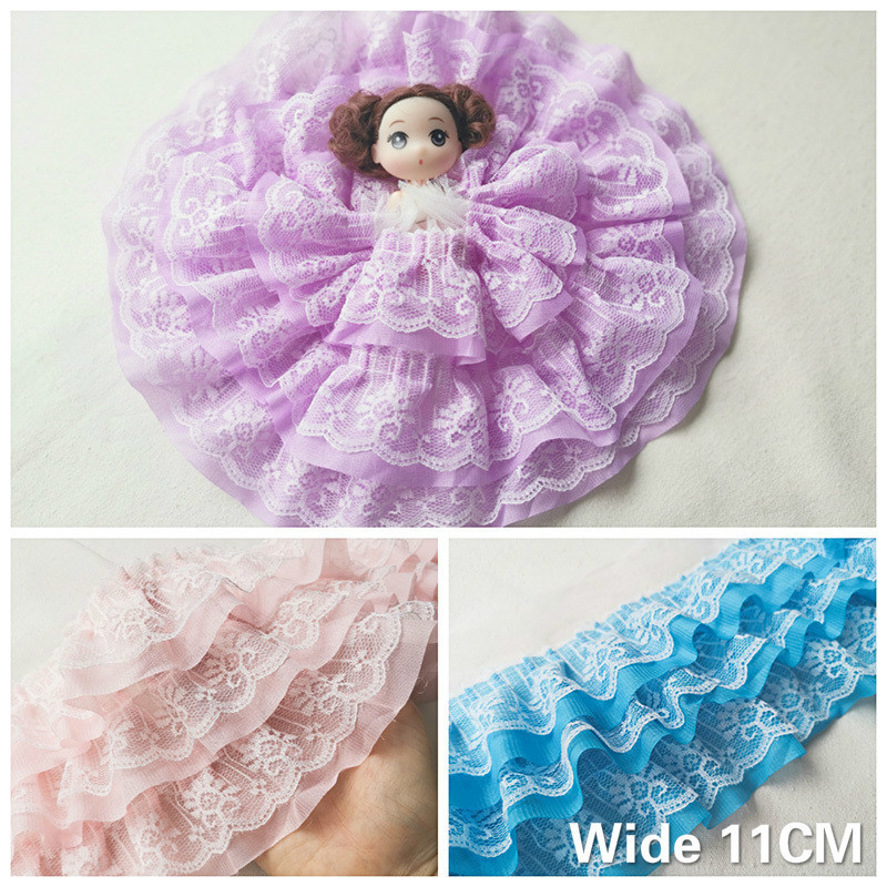 

11CM Wide New Three Layers 3d Pleated Chiffon Fabric Lace Ruffle Collar Trim Embroidery Ribbon DIY Wedding Dress Sewing Supplies