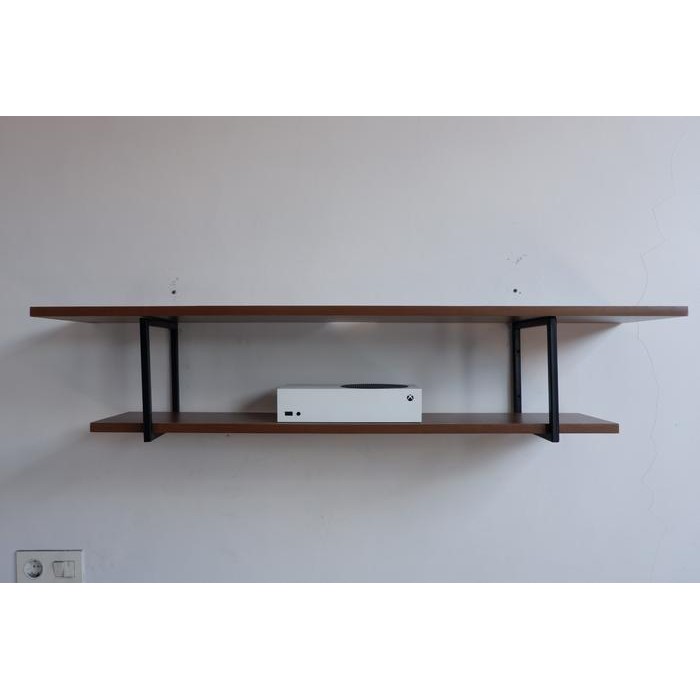 Rak tv tempel / meja tv dinding / rak tingkat panjang - coklat kayu