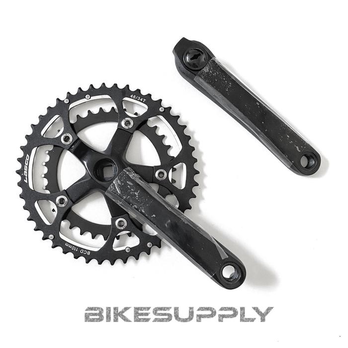 Crank Set (Crankset) Sepeda Merk Lasco CF 37 Double 2 Speed 34 46T BCD 110 Panjang Arm Pendek 155 mm