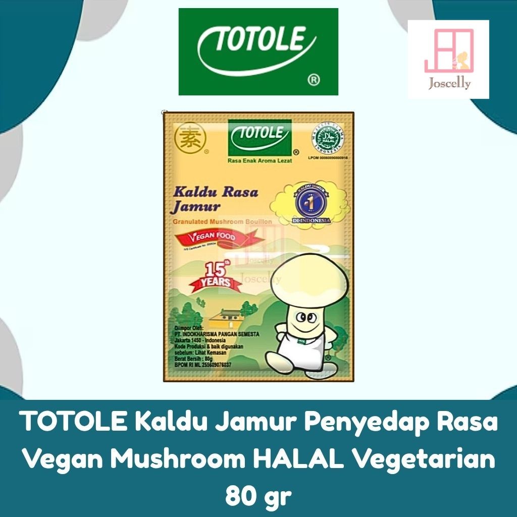

JOSCELLY.ID TOTOLE Kaldu Jamur Penyedap Rasa Vegan Mushroom HALAL Vegetarian 80 gr